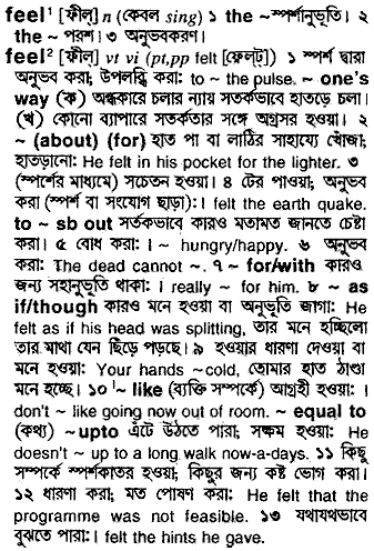 Feel meaning in bengali