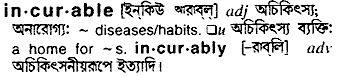 Incurable meaning in bengali