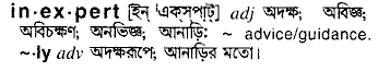 Inexpert meaning in bengali