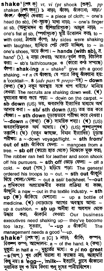 Shake meaning in bengali