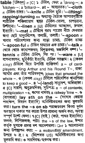 Table meaning in bengali